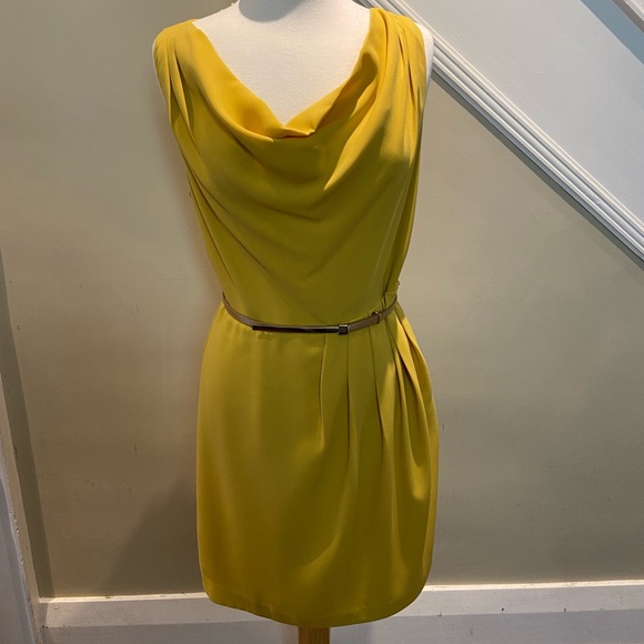 Oasis Mustard Crepe Mini Dress - Picture 2 of 9